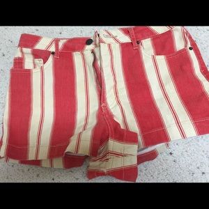 Forever 21 red and cream striped denim shorts.